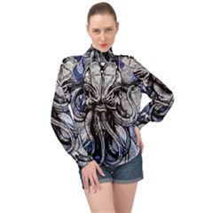 Kraken High Neck Long Sleeve Chiffon Top by ExtraGoodSauce