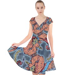 Chinese Phoenix Cap Sleeve Front Wrap Midi Dress by ExtraAwesomeSauce