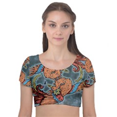 Chinese Phoenix Velvet Short Sleeve Crop Top  by ExtraGoodSauce