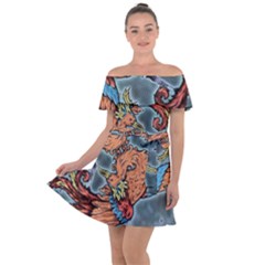 Chinese Phoenix Off Shoulder Velour Dress by ExtraGoodSauce