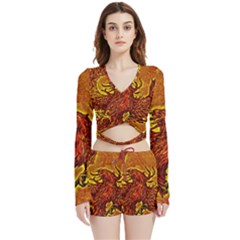 Phoenix Rising Velvet Wrap Crop Top And Shorts Set