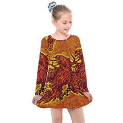 Phoenix Rising Kids  Long Sleeve Dress by ExtraAwesomeSauce