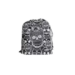 Sugar Skulls Bw Drawstring Pouch (small) by ExtraGoodSauce