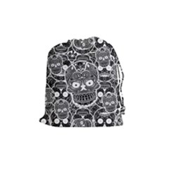 Sugar Skulls Bw Drawstring Pouch (medium) by ExtraGoodSauce