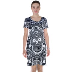 Sugar Skulls Bw Short Sleeve Nightdress by ExtraGoodSauce