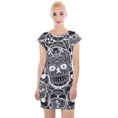 Sugar Skulls Bw Cap Sleeve Bodycon Dress by ExtraGoodSauce