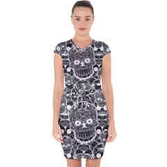 Sugar Skulls Bw Capsleeve Drawstring Dress  by ExtraGoodSauce