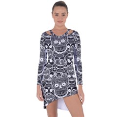 Sugar Skulls Bw Asymmetric Cut-out Shift Dress by ExtraGoodSauce