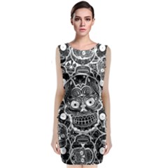 Sugar Skulls Bw Sleeveless Velvet Midi Dress by ExtraGoodSauce