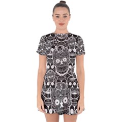 Sugar Skulls Bw Drop Hem Mini Chiffon Dress by ExtraGoodSauce