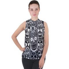 Sugar Skulls Bw Mock Neck Chiffon Sleeveless Top by ExtraGoodSauce