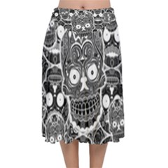 Sugar Skulls Bw Velvet Flared Midi Skirt by ExtraGoodSauce