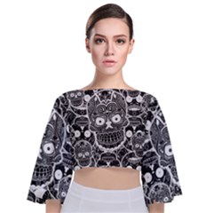 Sugar Skulls Bw Tie Back Butterfly Sleeve Chiffon Top by ExtraGoodSauce