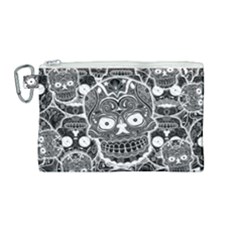 Sugar Skulls Bw Canvas Cosmetic Bag (medium) by ExtraGoodSauce