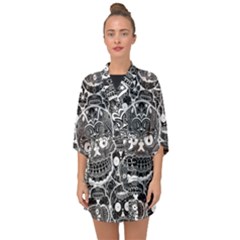 Sugar Skulls Bw Half Sleeve Chiffon Kimono by ExtraGoodSauce