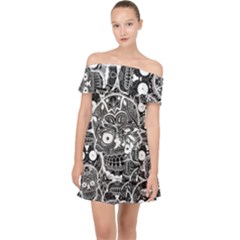 Sugar Skulls Bw Off Shoulder Chiffon Dress by ExtraGoodSauce