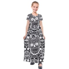 Sugar Skulls Bw Kids  Short Sleeve Maxi Dress by ExtraGoodSauce