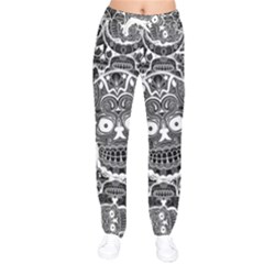 Sugar Skulls Bw Women Velvet Drawstring Pants by ExtraGoodSauce