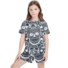 Sugar Skulls Bw Kids  Tee And Sports Shorts Set by ExtraGoodSauce