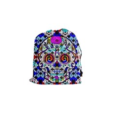 Sugar Skull Pattern 2 Drawstring Pouch (small) by ExtraGoodSauce