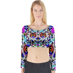 Sugar Skull Pattern 2 Long Sleeve Crop Top by ExtraGoodSauce