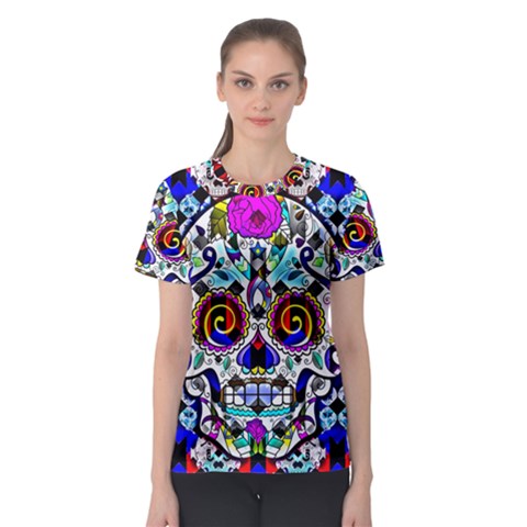 Sugar Skull Pattern 2 Women s Sport Mesh Tee by ExtraGoodSauce