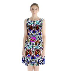 Sugar Skull Pattern 2 Sleeveless Waist Tie Chiffon Dress by ExtraGoodSauce