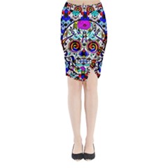 Sugar Skull Pattern 2 Midi Wrap Pencil Skirt by ExtraGoodSauce