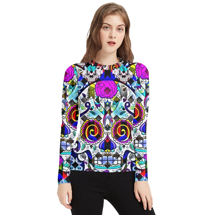 Sugar Skull Pattern 2 Women s Long Sleeve Rash Guard