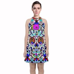 Sugar Skull Pattern 2 Velvet Halter Neckline Dress  by ExtraAwesomeSauce