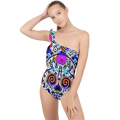 Sugar Skull Pattern 2 Frilly One Shoulder Swimsuit by ExtraGoodSauce