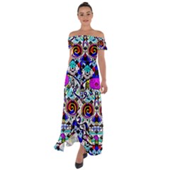 Sugar Skull Pattern 2 Off Shoulder Open Front Chiffon Dress by ExtraGoodSauce