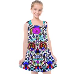 Sugar Skull Pattern 2 Kids  Cross Back Dress by ExtraGoodSauce