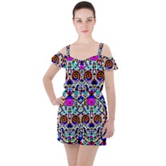 Sugar Skull Pattern 2 Ruffle Cut Out Chiffon Playsuit by ExtraGoodSauce