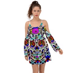 Sugar Skull Pattern 2 Kimono Sleeves Boho Dress by ExtraGoodSauce