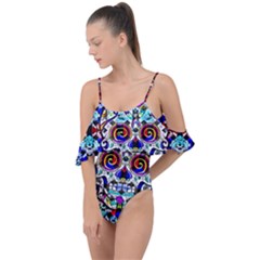 Sugar Skull Pattern 2 Drape Piece Swimsuit by ExtraGoodSauce