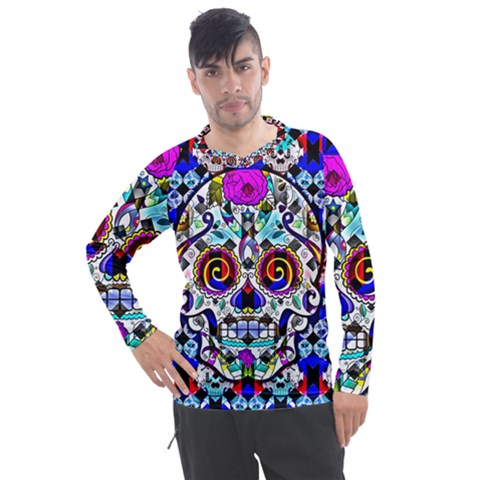 Sugar Skull Pattern 2 Men s Pique Long Sleeve Tee by ExtraAwesomeSauce