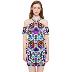 Sugar Skull Pattern 2 Shoulder Frill Bodycon Summer Dress