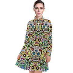 Sugar Skulls Pattern Long Sleeve Chiffon Shirt Dress by ExtraGoodSauce