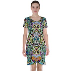 Sugar Skulls Pattern Short Sleeve Nightdress by ExtraGoodSauce