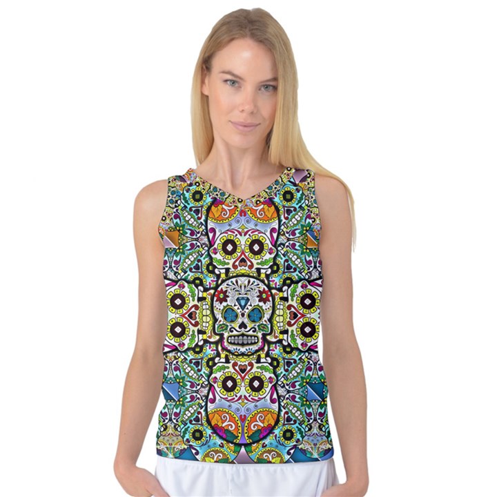 Sugar Skulls Pattern Women s Basketball Tank Top