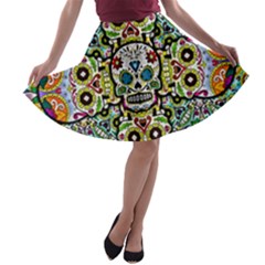 Sugar Skulls Pattern A-line Skater Skirt by ExtraGoodSauce