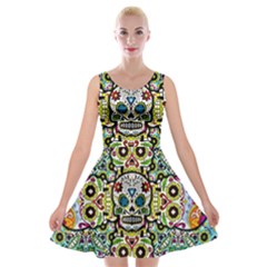 Sugar Skulls Pattern Velvet Skater Dress by ExtraAwesomeSauce