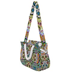 Sugar Skulls Pattern Rope Handles Shoulder Strap Bag by ExtraGoodSauce