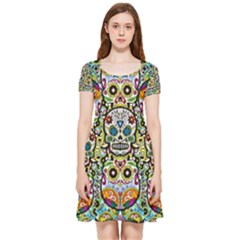 Sugar Skulls Pattern Inside Out Cap Sleeve Dress by ExtraGoodSauce