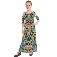 Sugar Skulls Pattern Kids  Quarter Sleeve Maxi Dress by ExtraGoodSauce