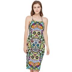 Sugar Skulls Pattern Bodycon Cross Back Summer Dress