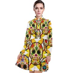 Sugar Skulls Long Sleeve Chiffon Shirt Dress by ExtraGoodSauce