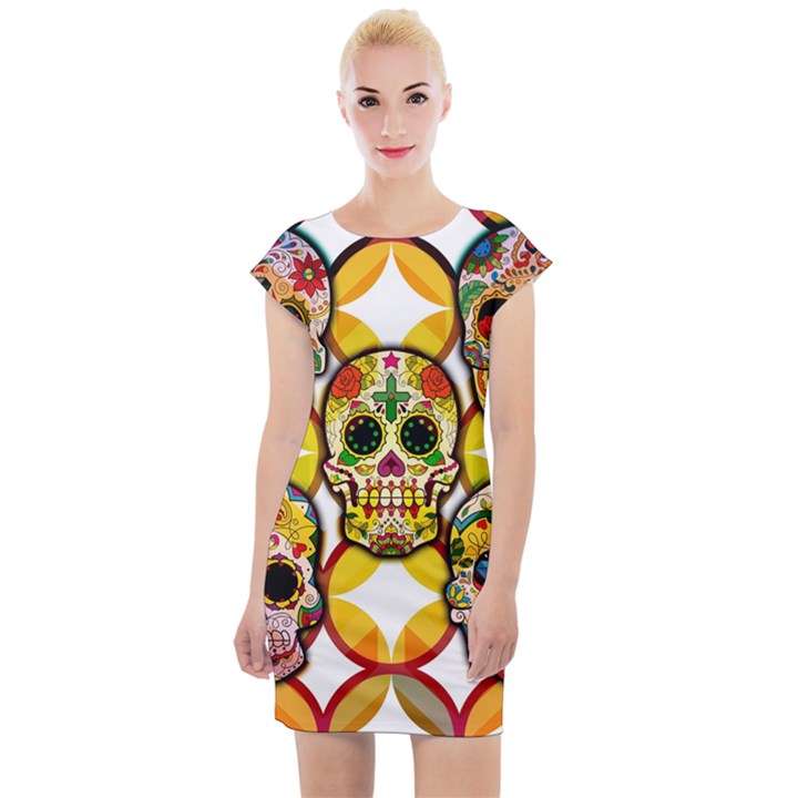 Sugar Skulls Cap Sleeve Bodycon Dress