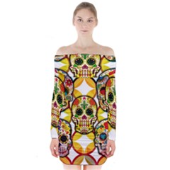 Sugar Skulls Long Sleeve Off Shoulder Dress by ExtraGoodSauce